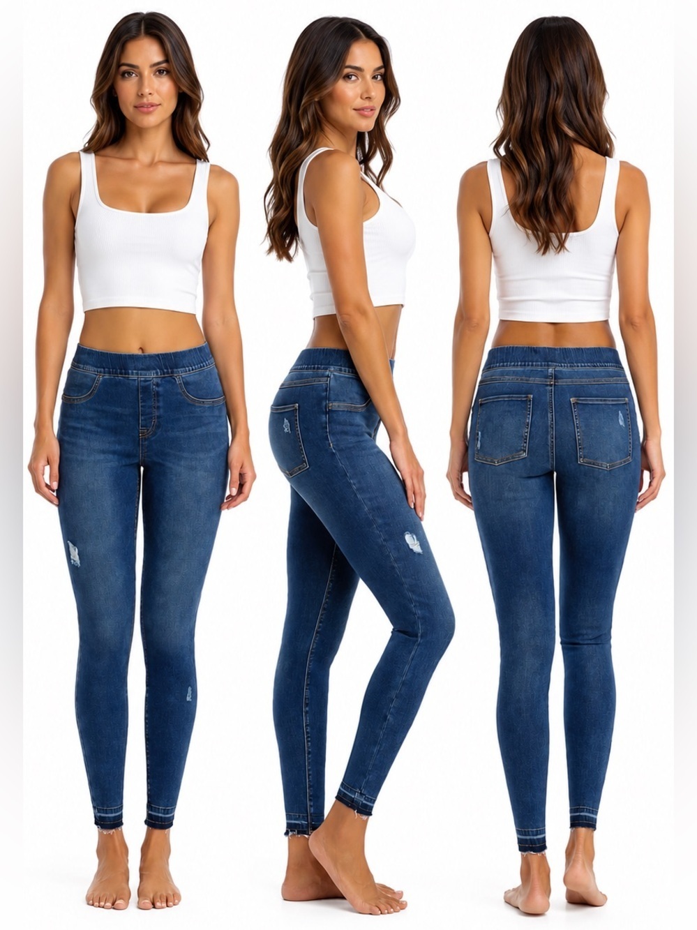 SPANX Distressed Raw Hem Medium Wash Pull On Jeans Plus Size 1X